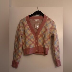 Blu Pepper Pink and Cream Argyle Cardigan